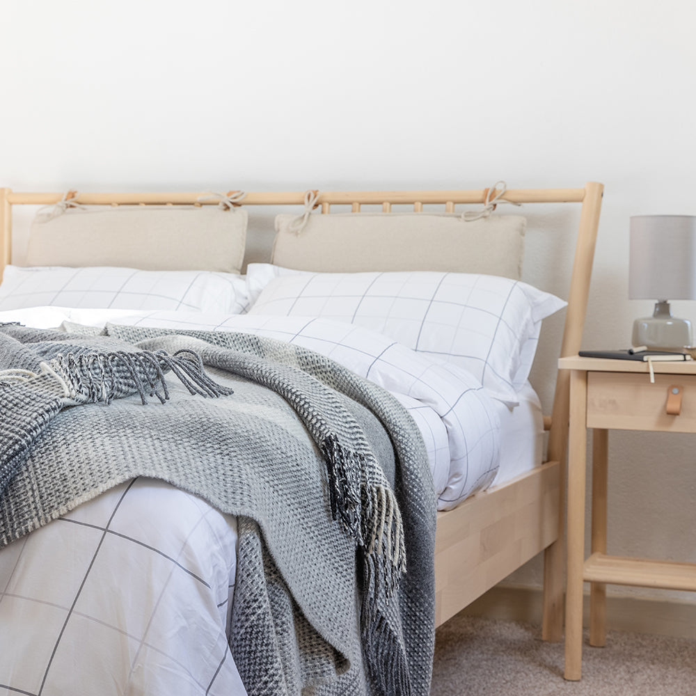 Merino Wool & Cashmere Throw - Grey & Silver Border Check