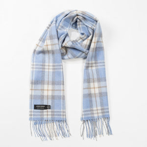 Irish Luxury Merino Wool Scarf - Baby Blue & Cream Check
