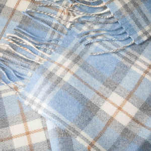 Irish Luxury Merino Wool Scarf - Baby Blue & Cream Check