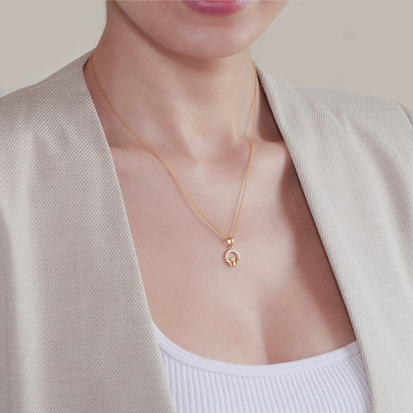 14KT Gold Vermeil Claddagh Necklace w/ White Cubic Zirconias