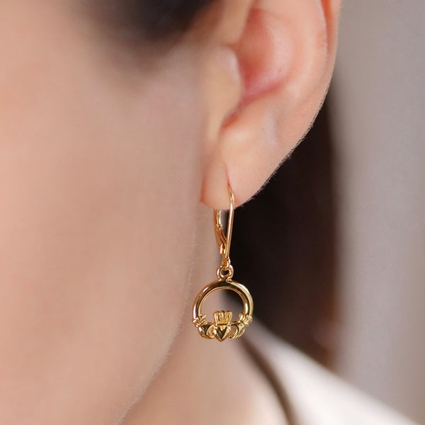14KT Gold Vermeil Drop Claddagh Earrings
