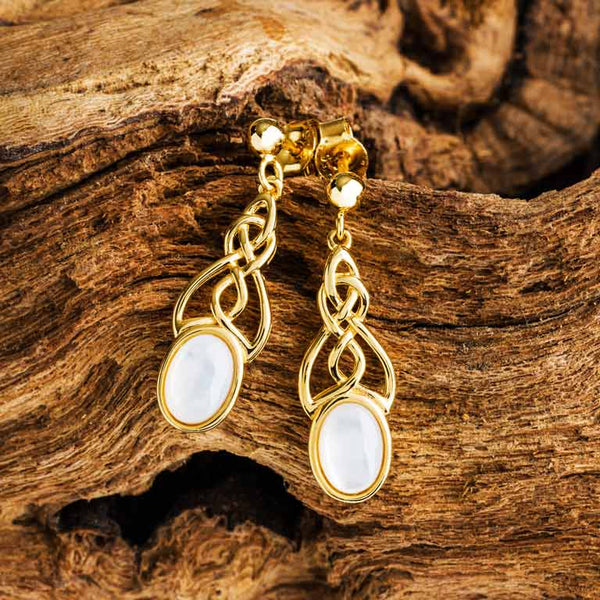 14KT Gold Vermeil Mother of Pearl Trinity Knot Earrings