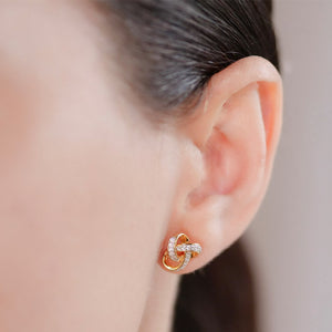 14KT Gold Vermeil Stud Celtic Knot Earrings w/ White Cubic Zirconias