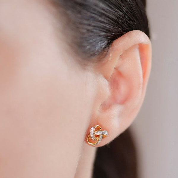 14KT Gold Vermeil Stud Celtic Knot Earrings w/ White Cubic Zirconias