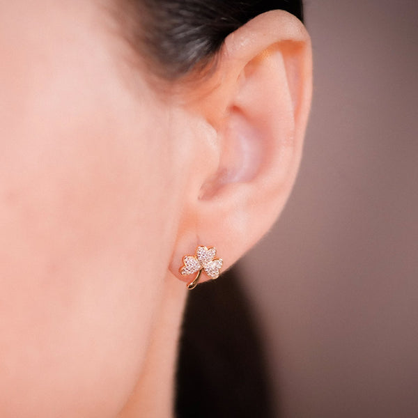 14KT Gold Vermeil Stud Shamrock Earrings w/ White Cubic Zirconias