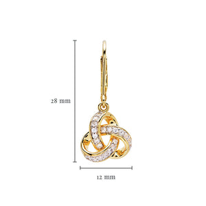 14KT Gold Vermeil Drop Celtic Knot Earrings W/ White Cubic Zirconias