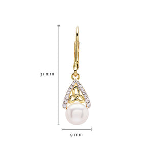 14KT Gold Vermeil Drop Pearl Celtic Trinity Knot Earrings