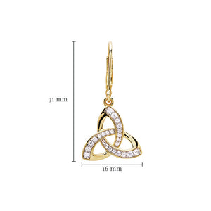 14KT Gold Vermeil Drop Trinity Knot Earrings Studded with White Cubic Zirconias