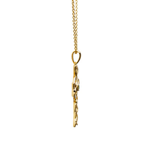 14KT Gold Vermeil Emerald Celtic Cross Necklace w/ White Cubic Zirconias