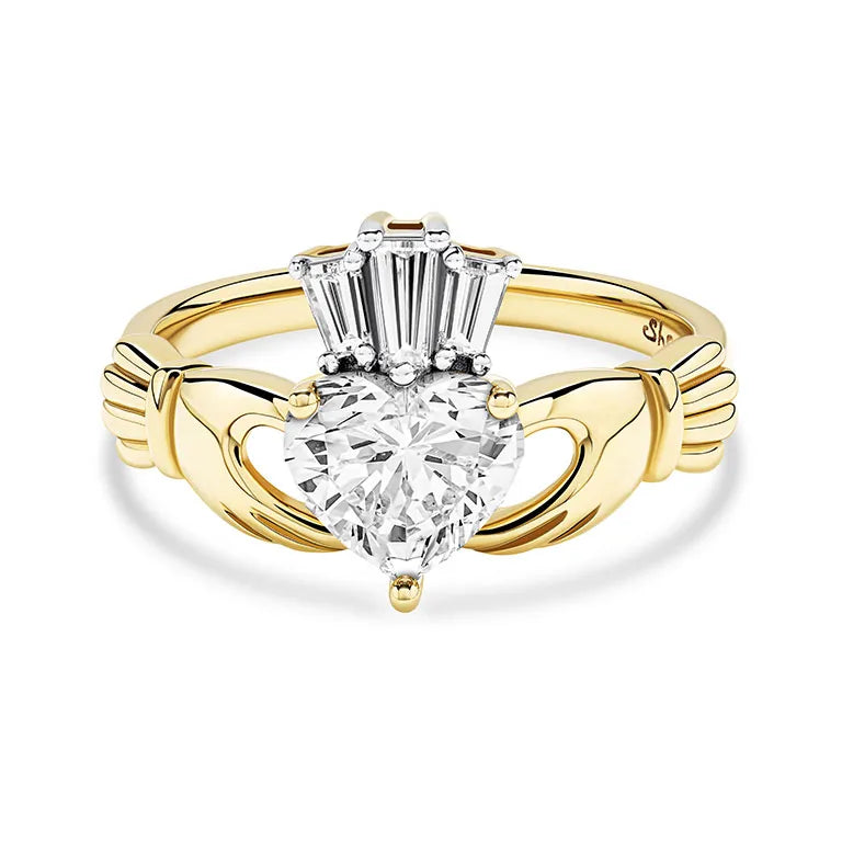 14kt Yellow Gold Claddagh Ring with Lab Diamond - Size 7