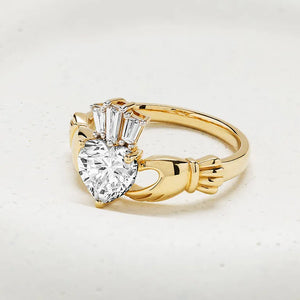 14kt Yellow Gold Claddagh Ring with Lab Diamond - Size 7