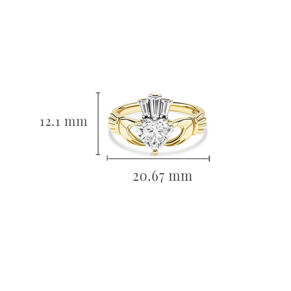 14kt Yellow Gold Claddagh Ring with Lab Diamond - Size 7