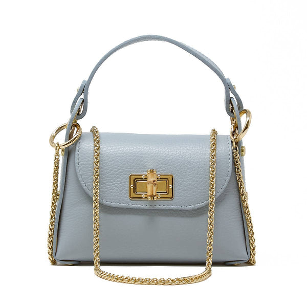 GF1075 GENUINE ITALIAN LEATHER  BAMBOO CLASP, CROSSBODY BAG: LILAC