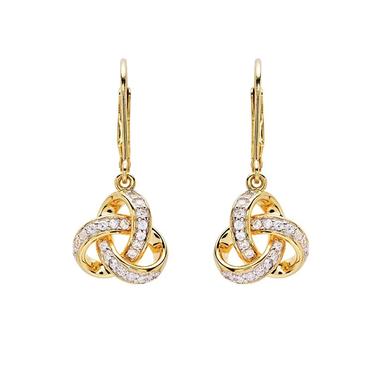 14KT Gold Vermeil Drop Celtic Knot Earrings W/ White Cubic Zirconias