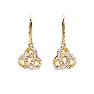 14KT Gold Vermeil Drop Celtic Knot Earrings W/ White Cubic Zirconias