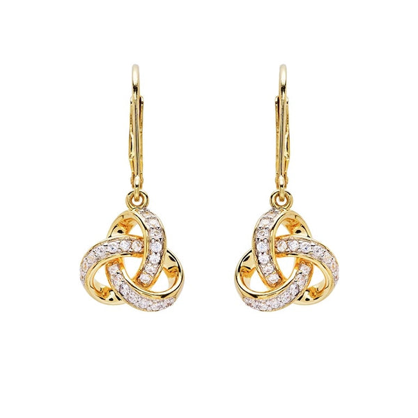 14KT Gold Vermeil Drop Celtic Knot Earrings W/ White Cubic Zirconias