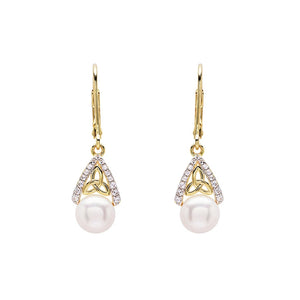 14KT Gold Vermeil Drop Pearl Celtic Trinity Knot Earrings