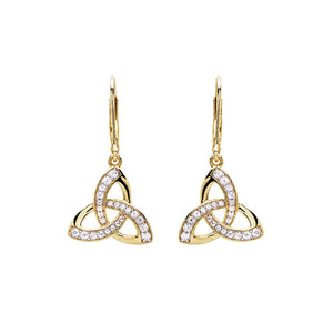 14KT Gold Vermeil Drop Trinity Knot Earrings Studded with White Cubic Zirconias