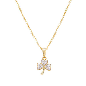 14KT Gold Vermeil Shamrock Necklace w/ White Cubic Zirconias