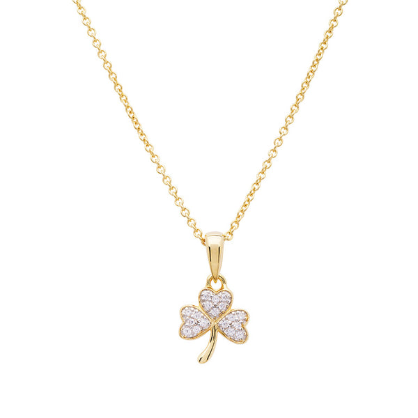 14KT Gold Vermeil Shamrock Necklace w/ White Cubic Zirconias