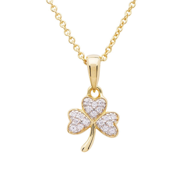 14KT Gold Vermeil Shamrock Necklace w/ White Cubic Zirconias