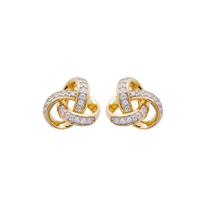 14KT Gold Vermeil Stud Celtic Knot Earrings w/ White Cubic Zirconias
