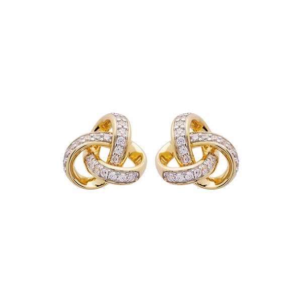 14KT Gold Vermeil Stud Celtic Knot Earrings w/ White Cubic Zirconias
