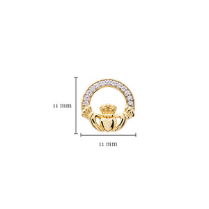 14KT Gold Vermeil Stud Claddagh Earrings w/ White Cubic Zirconias