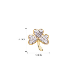 14KT Gold Vermeil Stud Shamrock Earrings w/ White Cubic Zirconias