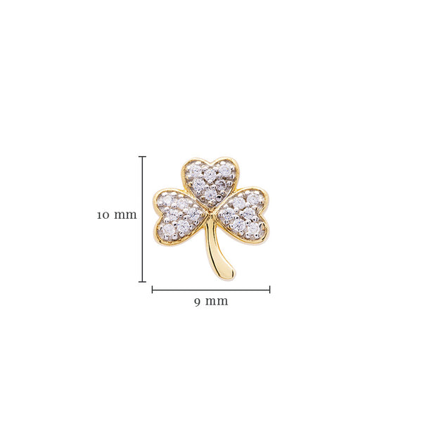 14KT Gold Vermeil Stud Shamrock Earrings w/ White Cubic Zirconias