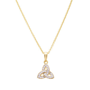 14KT Gold Vermeil Trinity Knot Necklace w/ White Cubic Zirconias