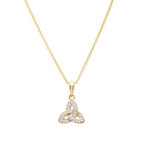 14KT Gold Vermeil Trinity Knot Necklace w/ White Cubic Zirconias