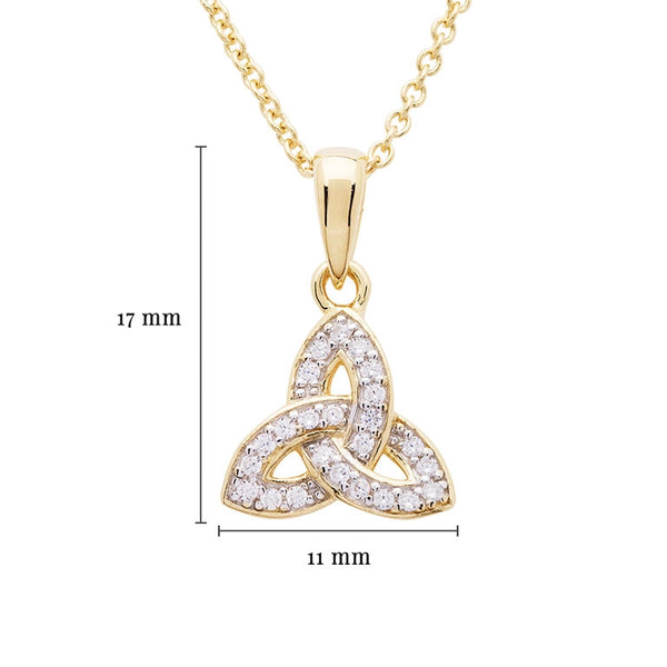 14KT Gold Vermeil Trinity Knot Necklace w/ White Cubic Zirconias