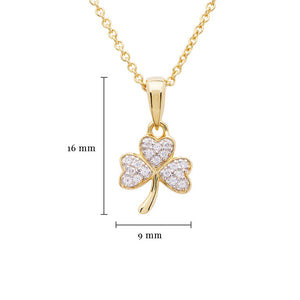 14KT Gold Vermeil Shamrock Necklace w/ White Cubic Zirconias
