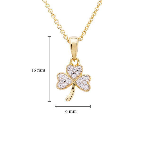 14KT Gold Vermeil Shamrock Necklace w/ White Cubic Zirconias