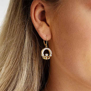 14kt Gold Vermeil Mother of Pearl Claddagh Earrings w/ White Cubic Zirconia