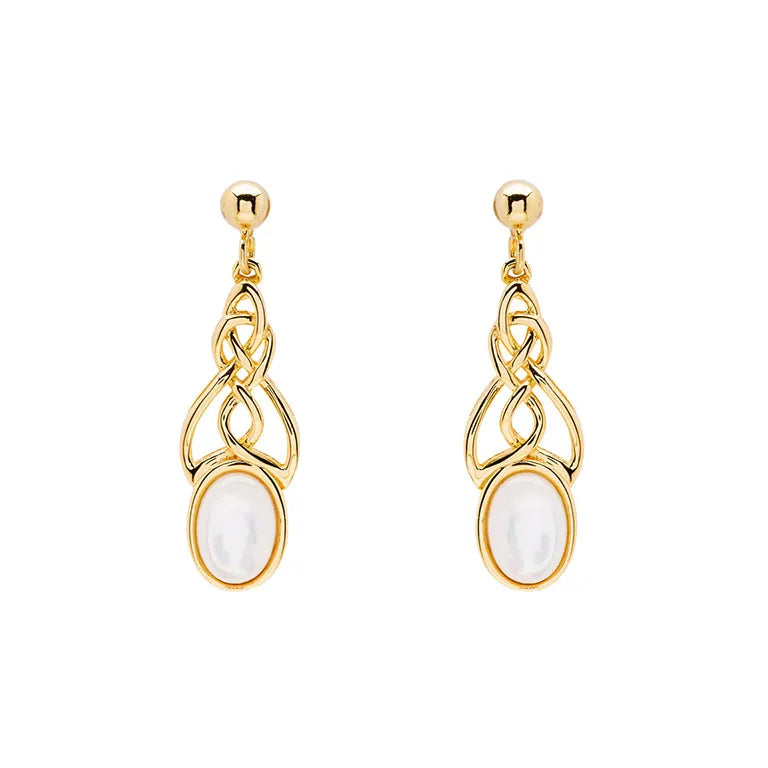 14KT Gold Vermeil Mother of Pearl Trinity Knot Earrings