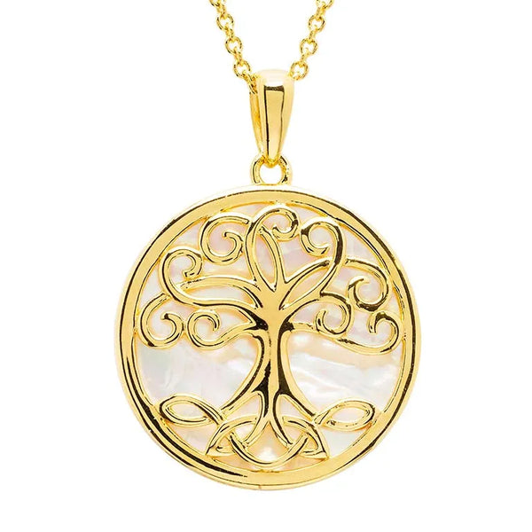 14kt Gold Vermeil Tree of Life Mother of Pearl Necklace