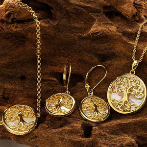 14kt Gold Vermeil Tree of Life Mother of Pearl Earrings