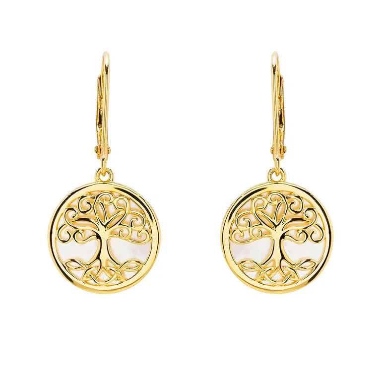 14kt Gold Vermeil Tree of Life Mother of Pearl Earrings