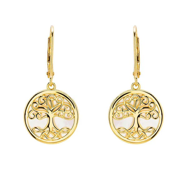 14kt Gold Vermeil Tree of Life Mother of Pearl Earrings