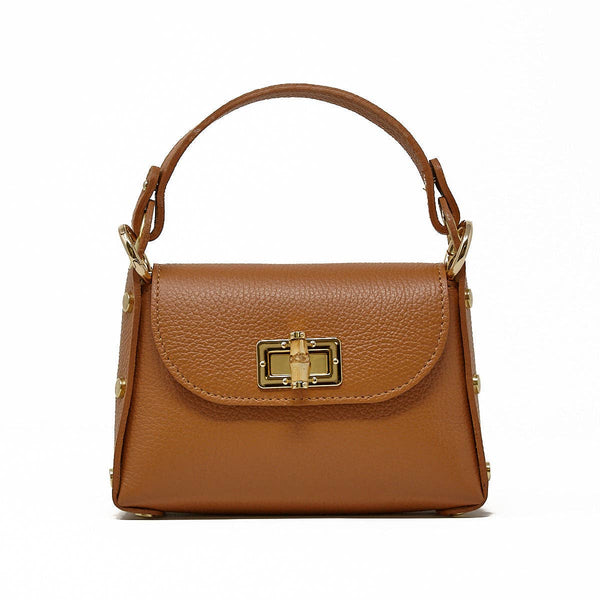 GF1075 GENUINE ITALIAN LEATHER  BAMBOO CLASP, CROSSBODY BAG: LILAC
