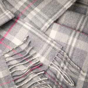 Irish Luxury Merino Wool Scarf - Pale Grey, White & Pink Check