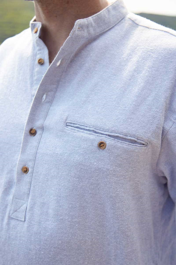 Flannel Grandfather Shirt - Solid Blue