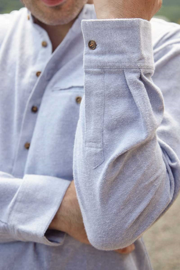 Flannel Grandfather Shirt - Solid Blue