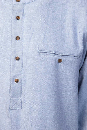 Flannel Grandfather Shirt - Solid Blue