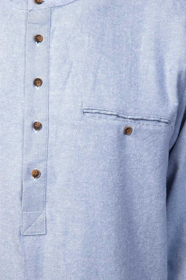 Flannel Grandfather Shirt - Solid Blue