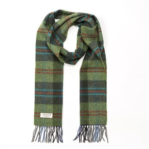 100% Irish Lambswool Scarf - Green w/ Red Over Check Plaid