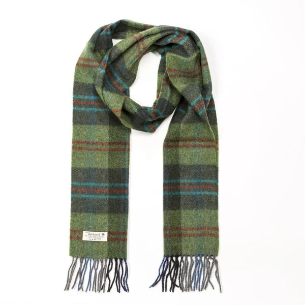100% Irish Lambswool Scarf - Green w/ Red Over Check Plaid