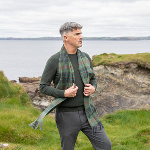 100% Irish Lambswool Scarf - Green w/ Red Over Check Plaid